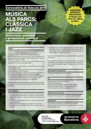 Convocatòria de selecció de joves intèrprets per participar al cicle Música als Parcs 2014